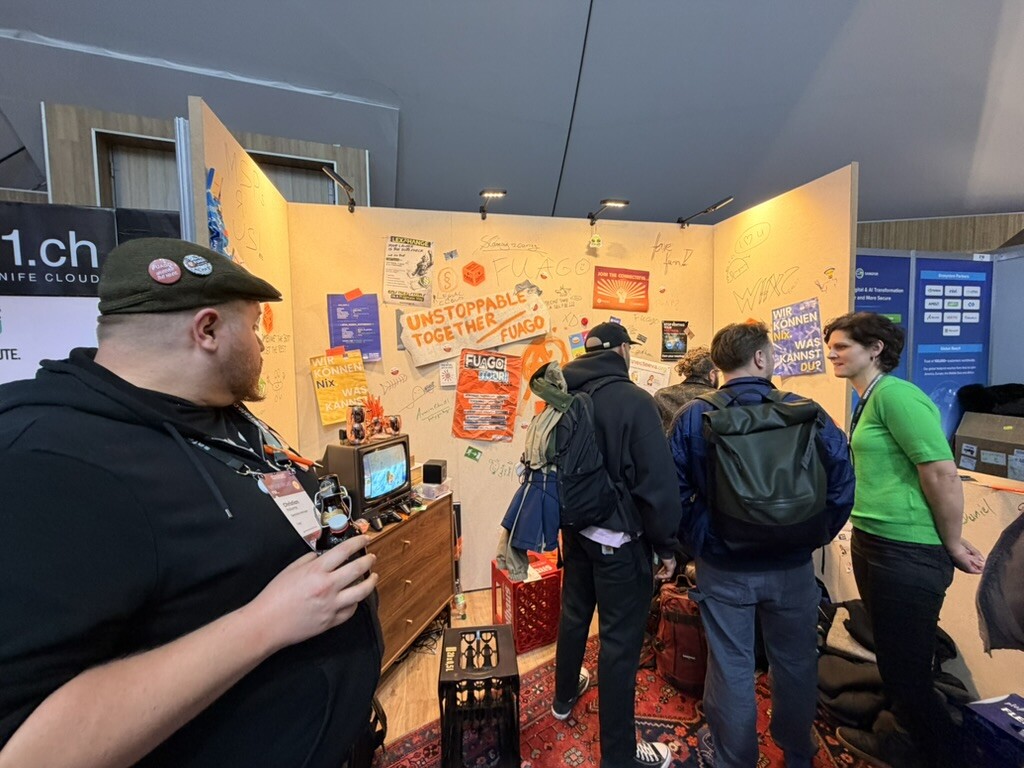 Fuago booth with graffiti wall and vintage setup