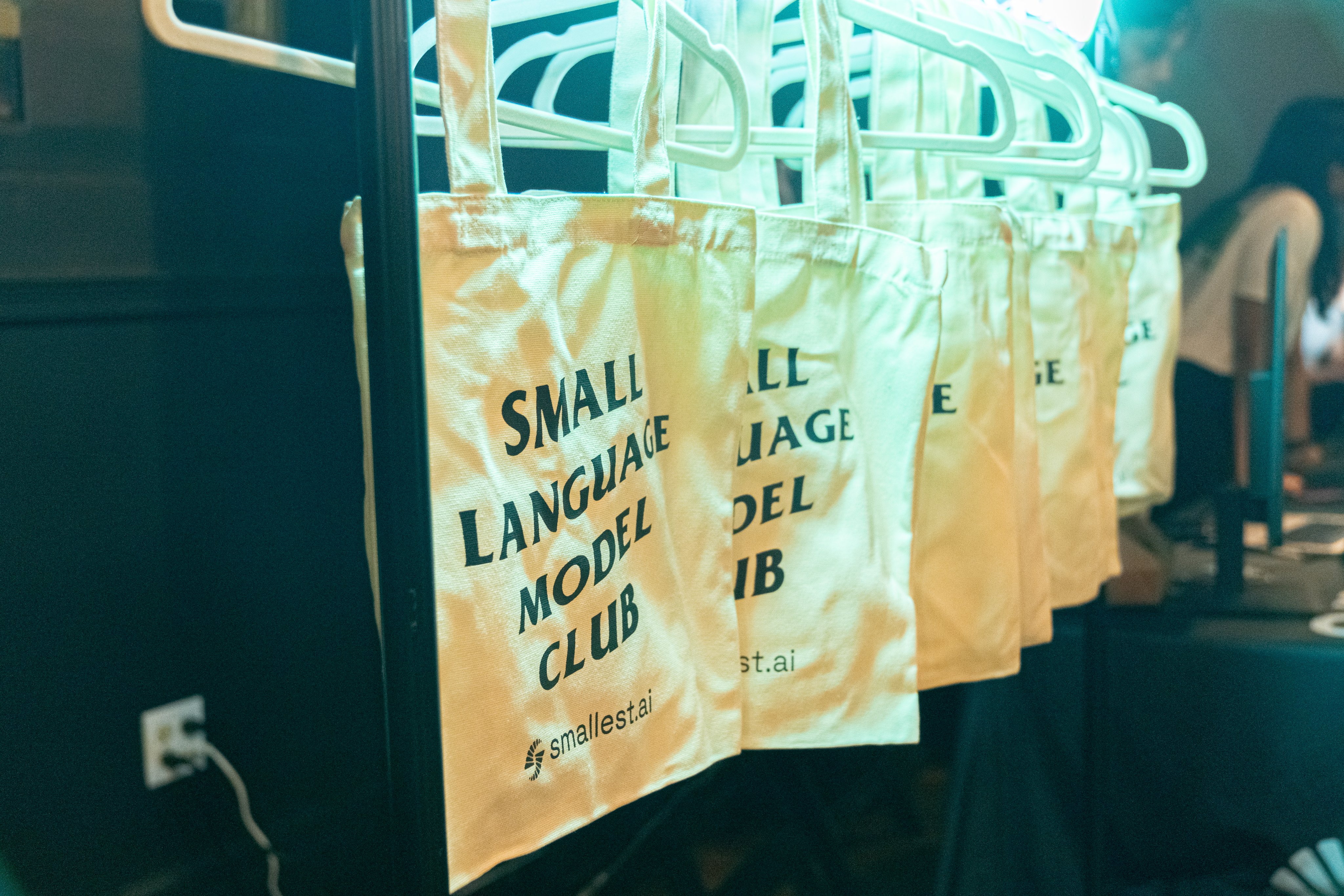 Smallest AI tote bags with Small Language Model Club branding